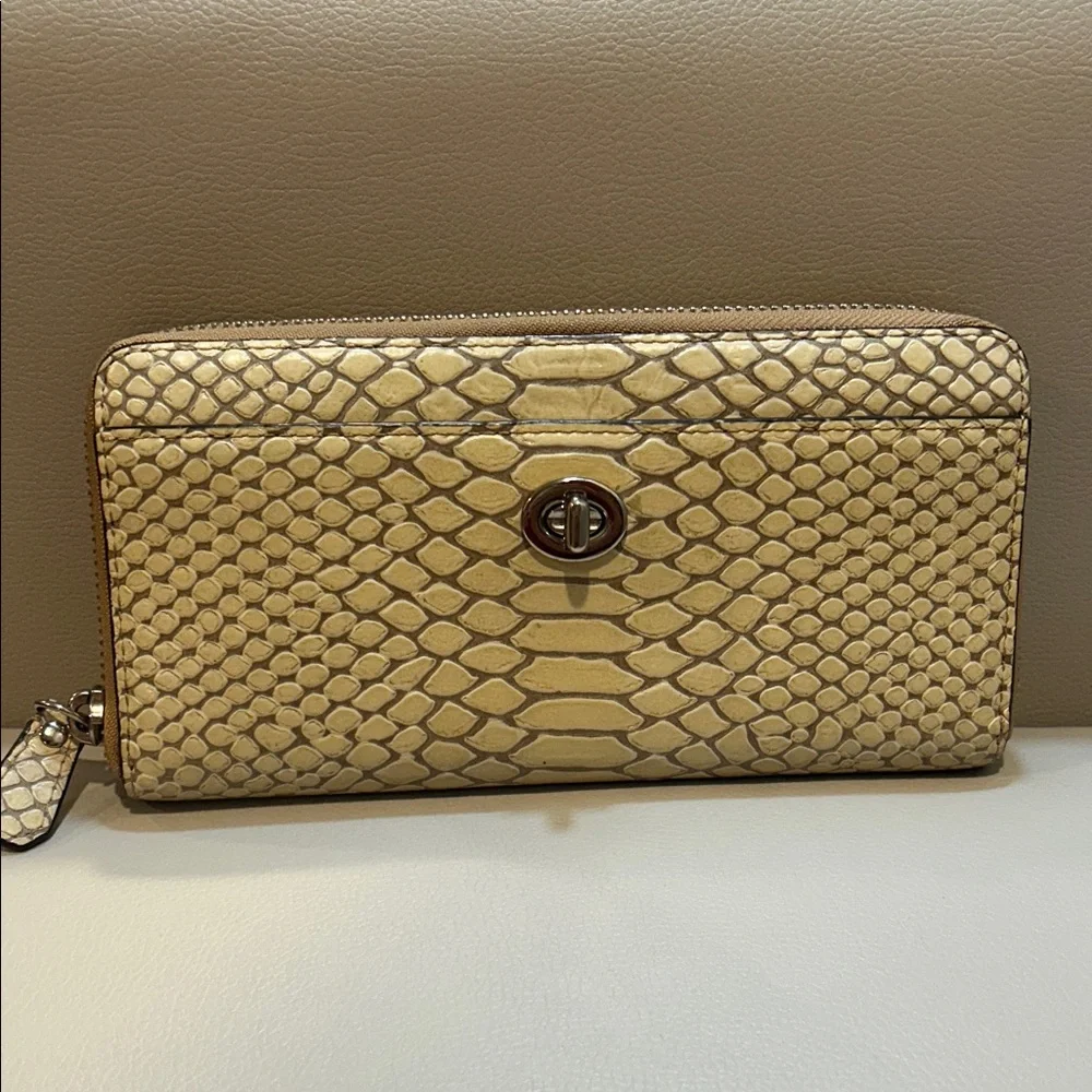 Coach Park Python Continental Long Wallet  Beige & Brown  Pte- owned